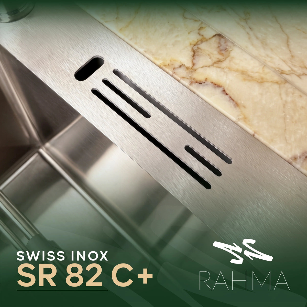 حوض مطبخ +SR82C بحوضين بابعاد 82x45  سم  مع حنفية