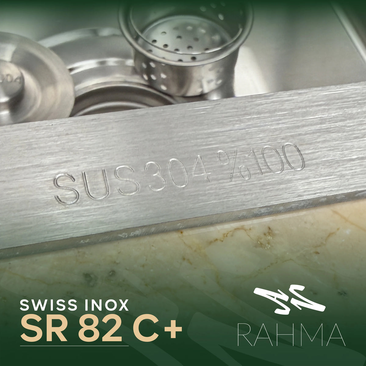 حوض مطبخ +SR82C بحوضين بابعاد 82x45  سم  مع حنفية